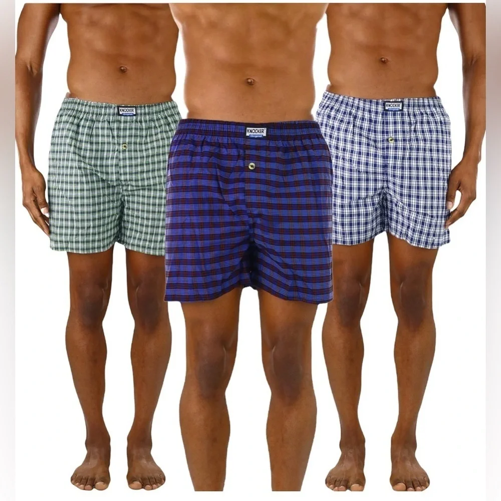 🆕Knocker 3 Pair Mens Boxers Trunk Plaid Checkered Shorts Underwear S🆕